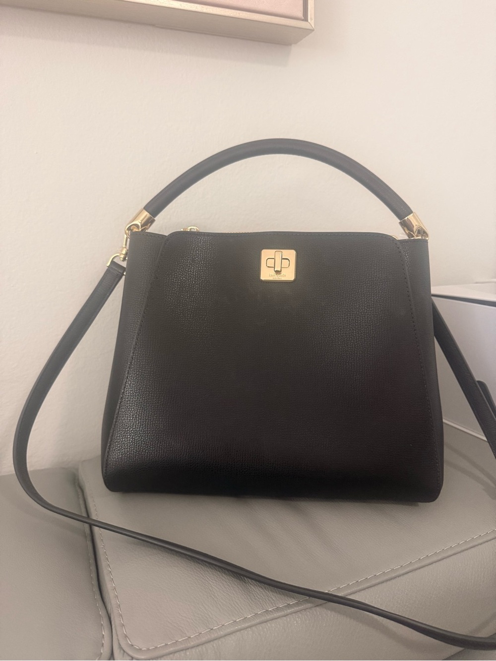 kate spade Black Structured Top-Handle Satchel with Gold Hardware